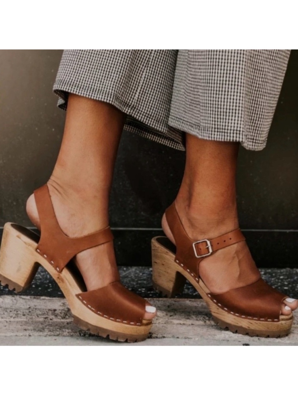 MIA Greta Brown Leather Clog Sandals with Ankle Strap open toe size 41/10